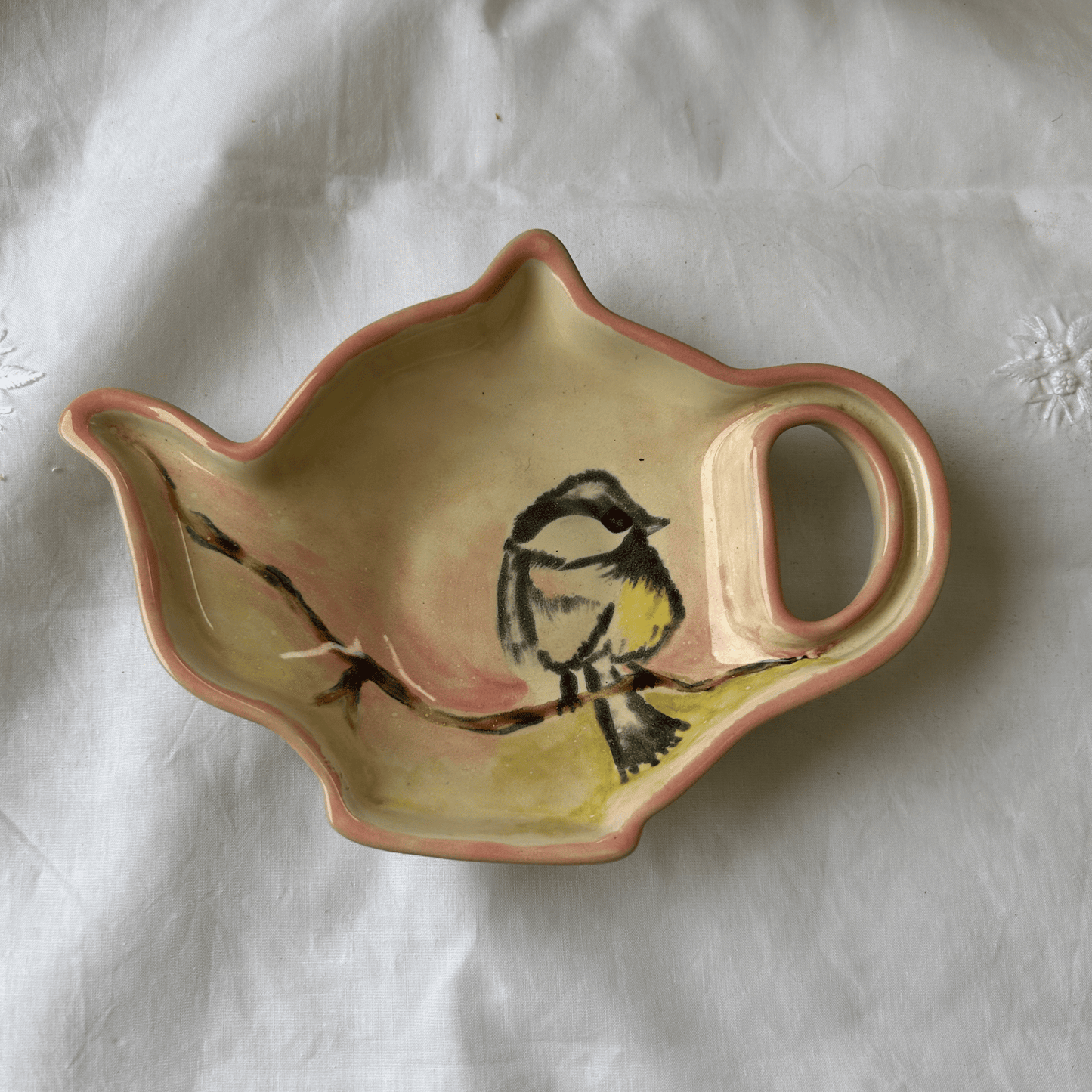 Hand painted and hand made ceramic pottery Cookie plate / teabag rest