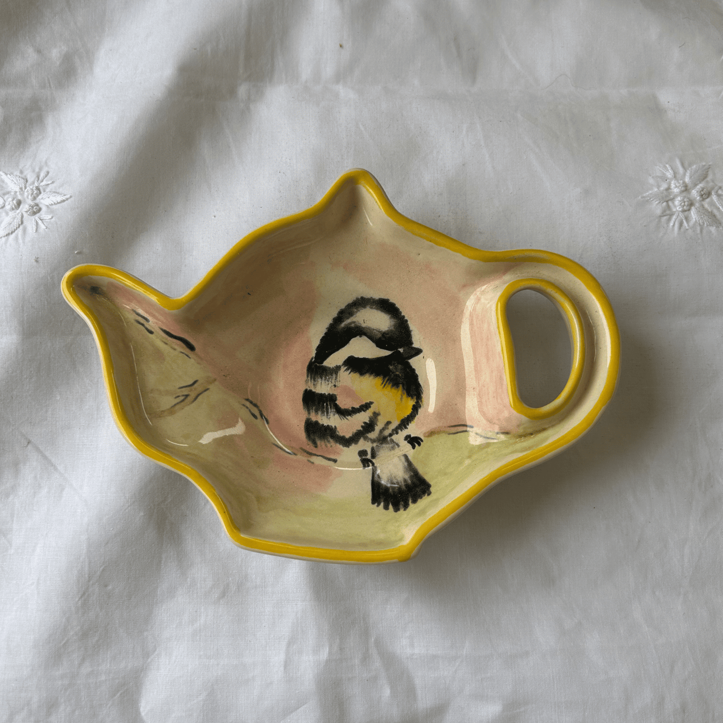 Hand painted and hand made ceramic pottery Cookie plate / teabag rest