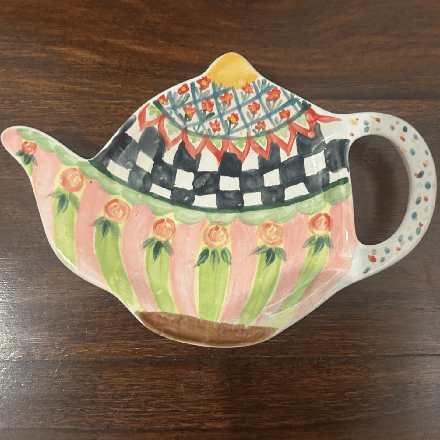 Hand painted and hand made ceramic pottery Cookie plate / teabag rest