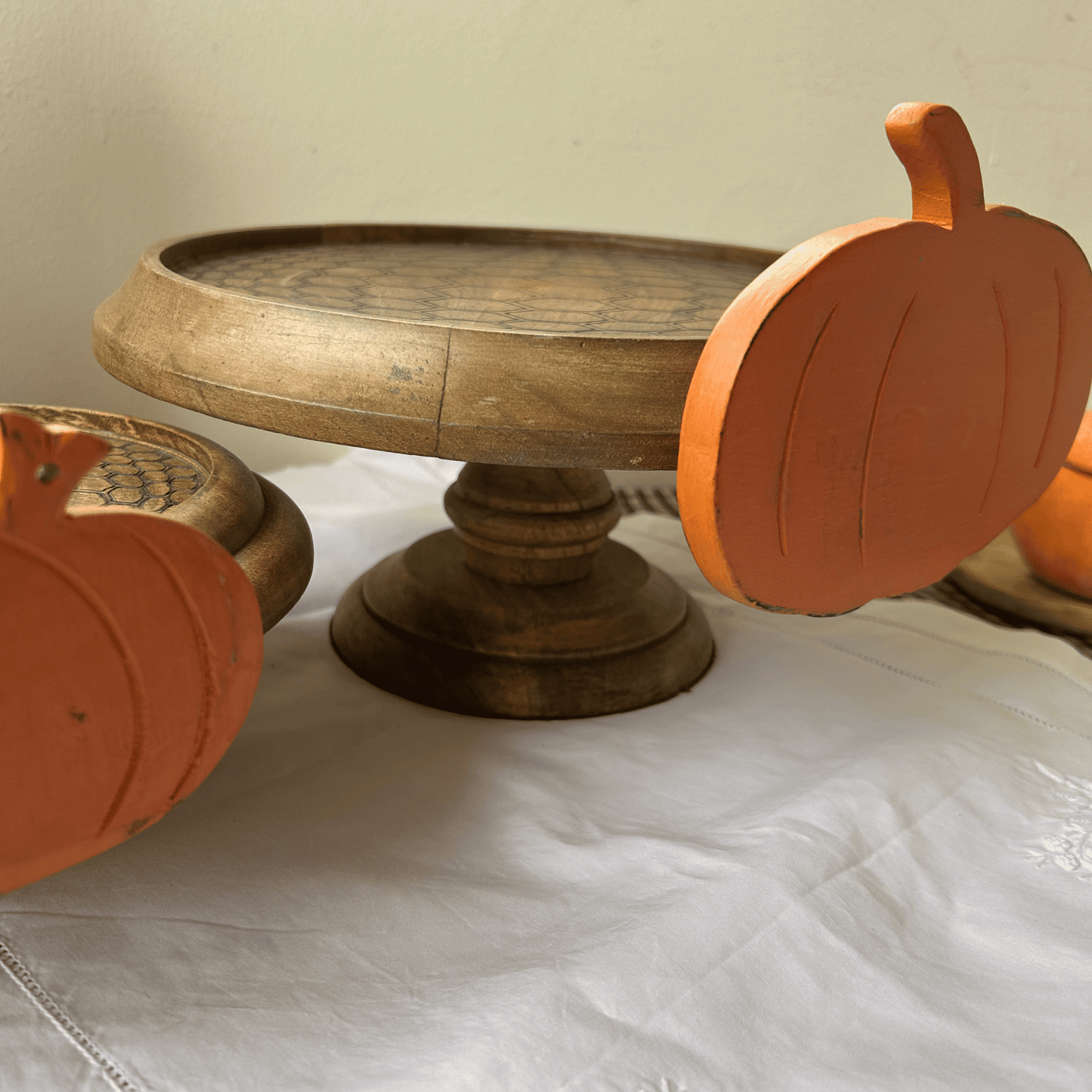 Hand carved and hand painted wooden cake/ snack stands