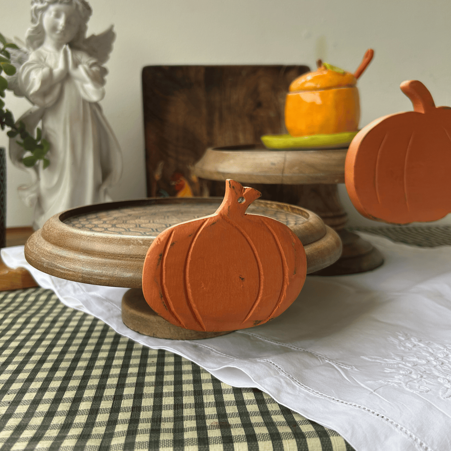 Hand carved and hand painted wooden cake/ snack stands