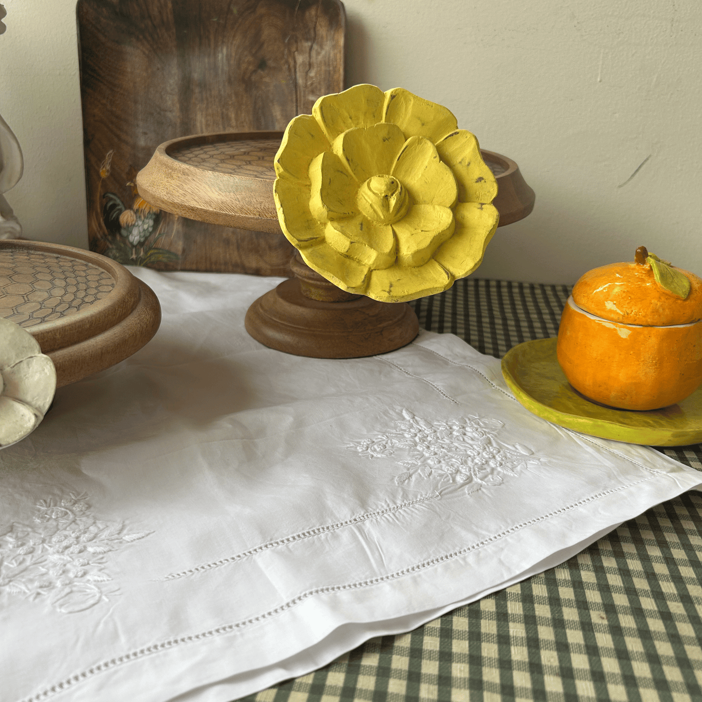 Hand carved and hand painted wooden cake/ snack stands