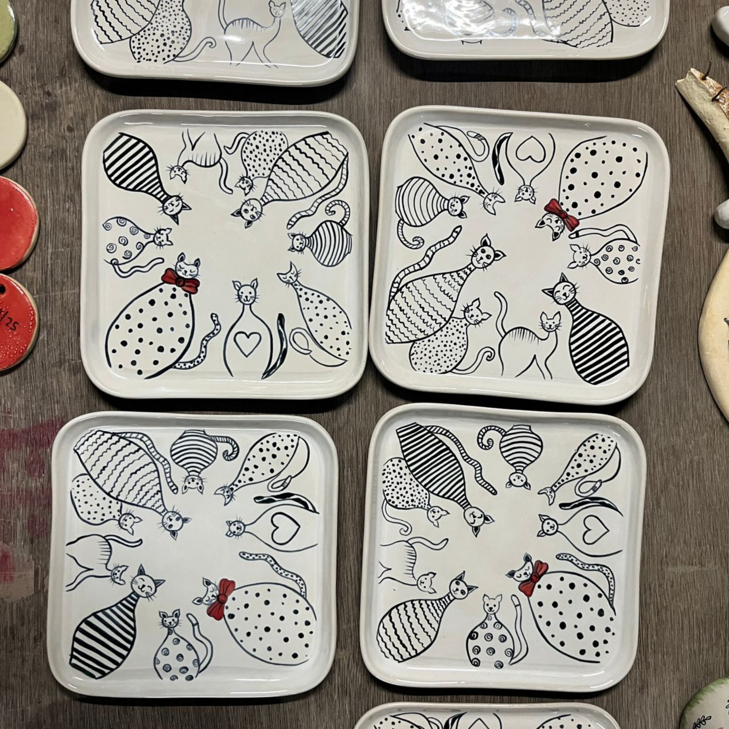 Hand Made Hand Painted Cat Snack Server Plates / Platters