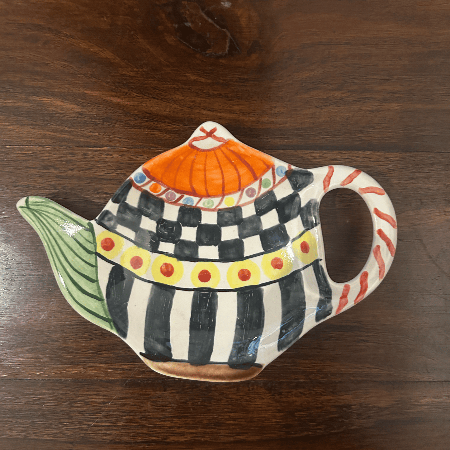 Hand painted and hand made ceramic pottery Cookie plate / teabag rest