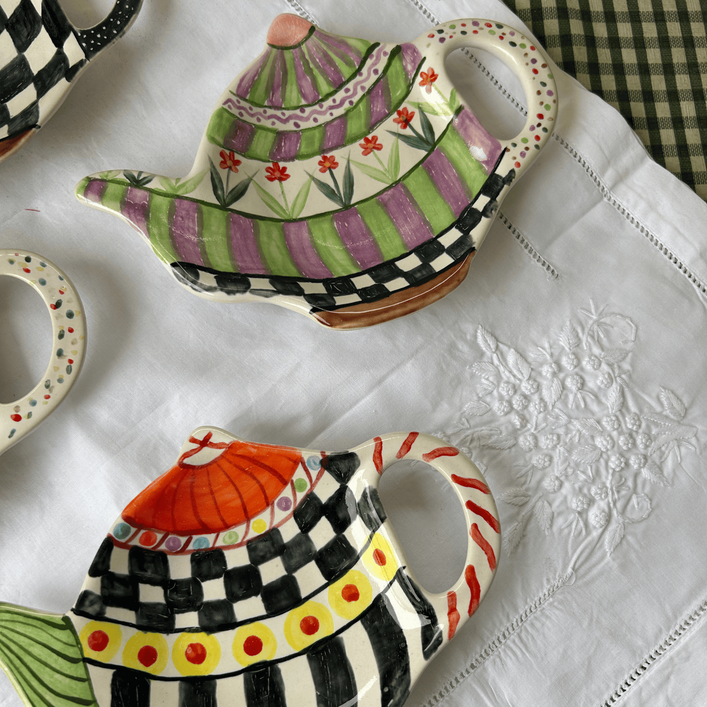 Hand painted and hand made ceramic pottery Cookie plate / teabag rest