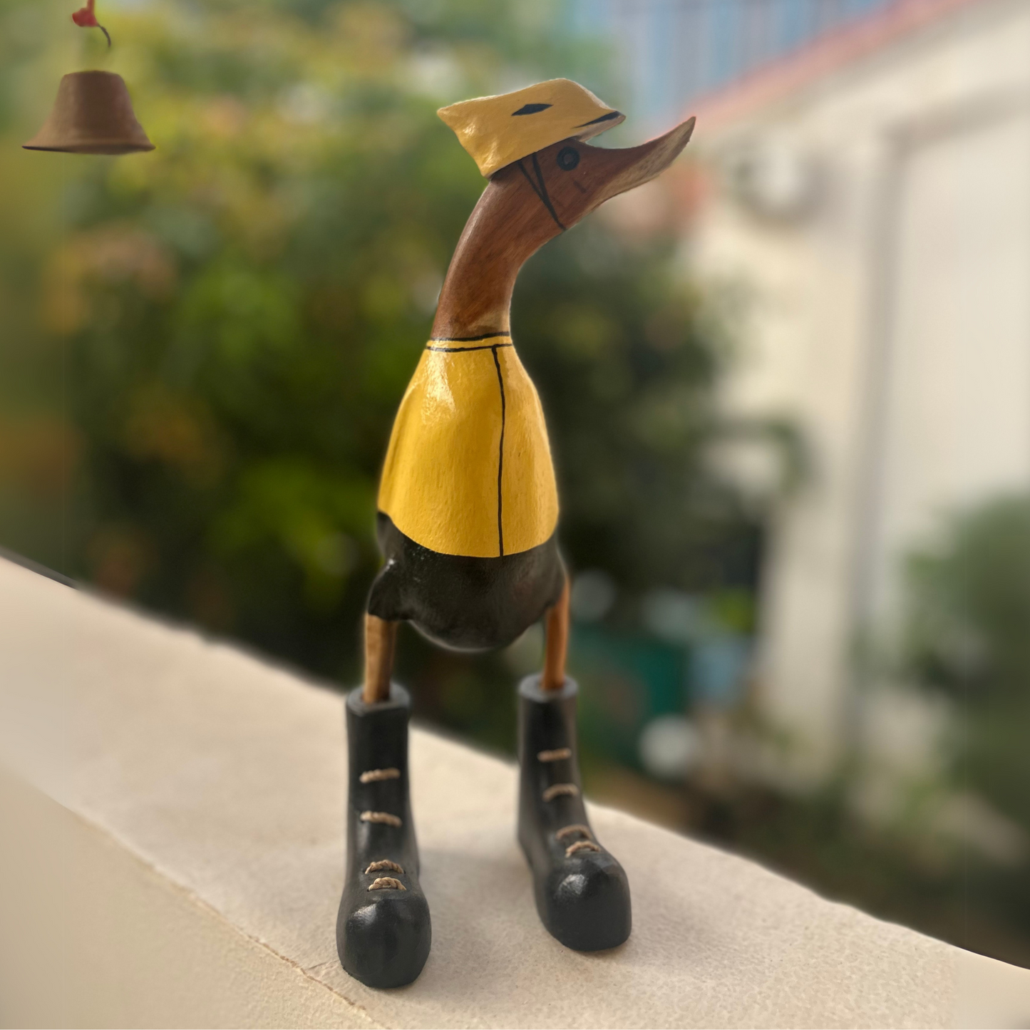 Hand carved and hand painted wooden decorative duck yellow