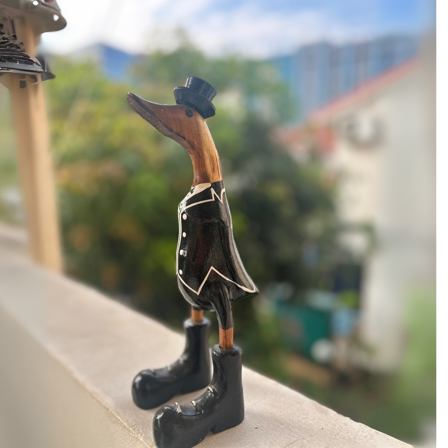 Hand carved and hand painted wooden decorative duck black jacket