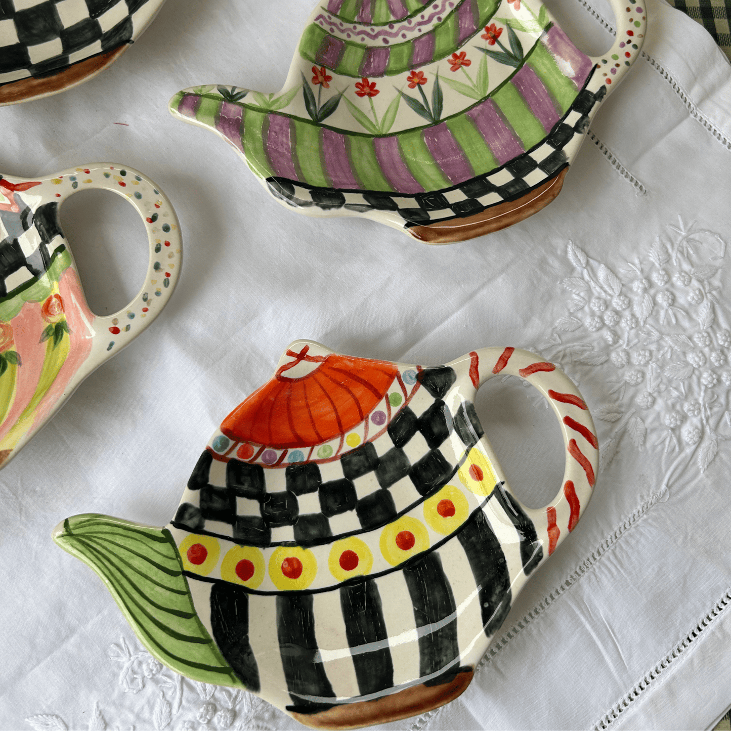 Hand painted and hand made ceramic pottery Cookie plate / teabag rest