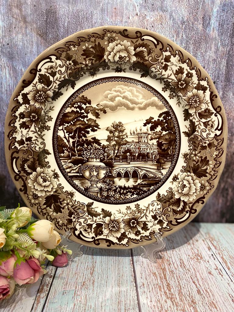 Brown Ceramic Round Big Platter Castle Plate