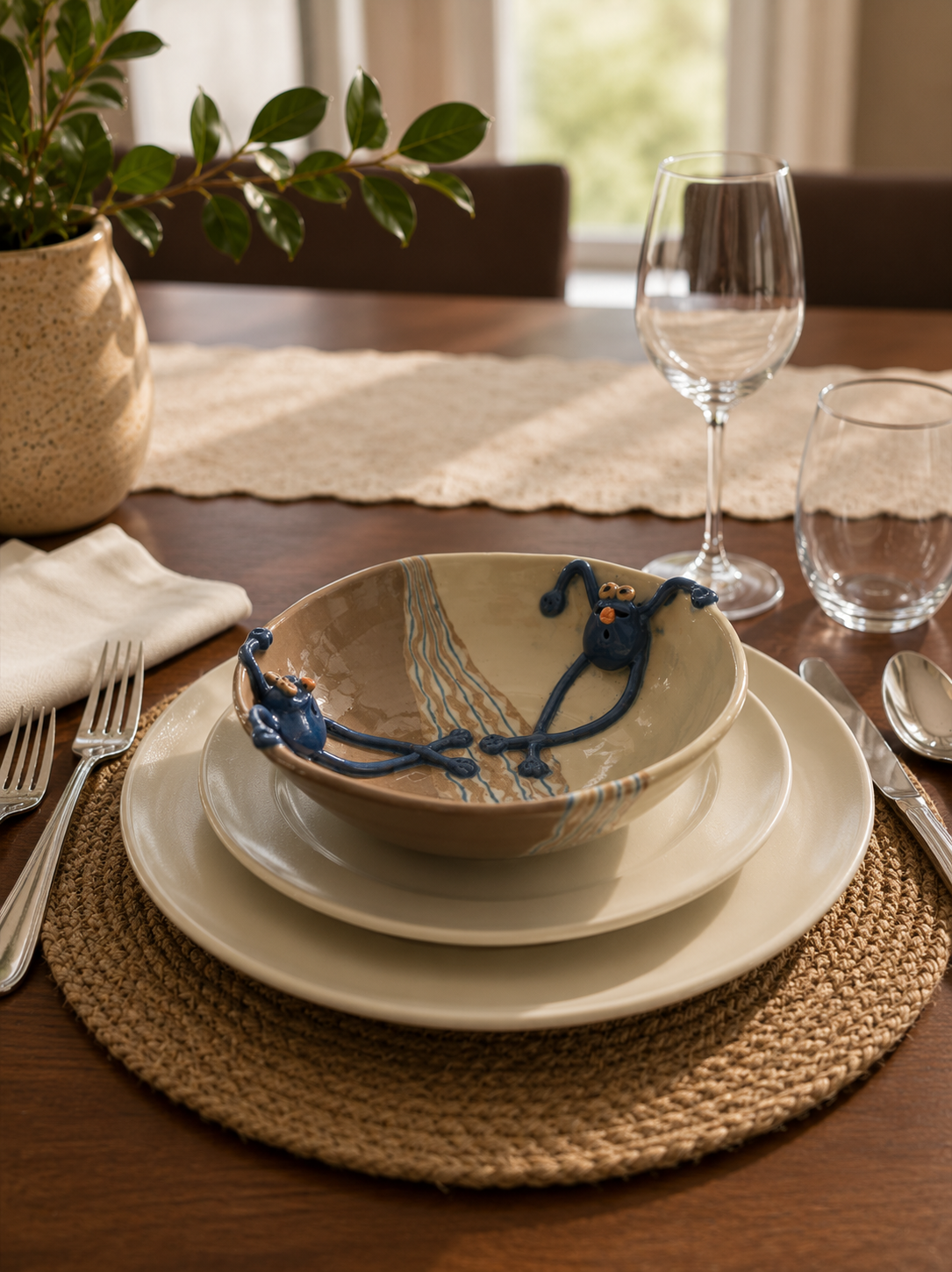Blue Frogs Bowl – Handmade Ceramic Art Bowl