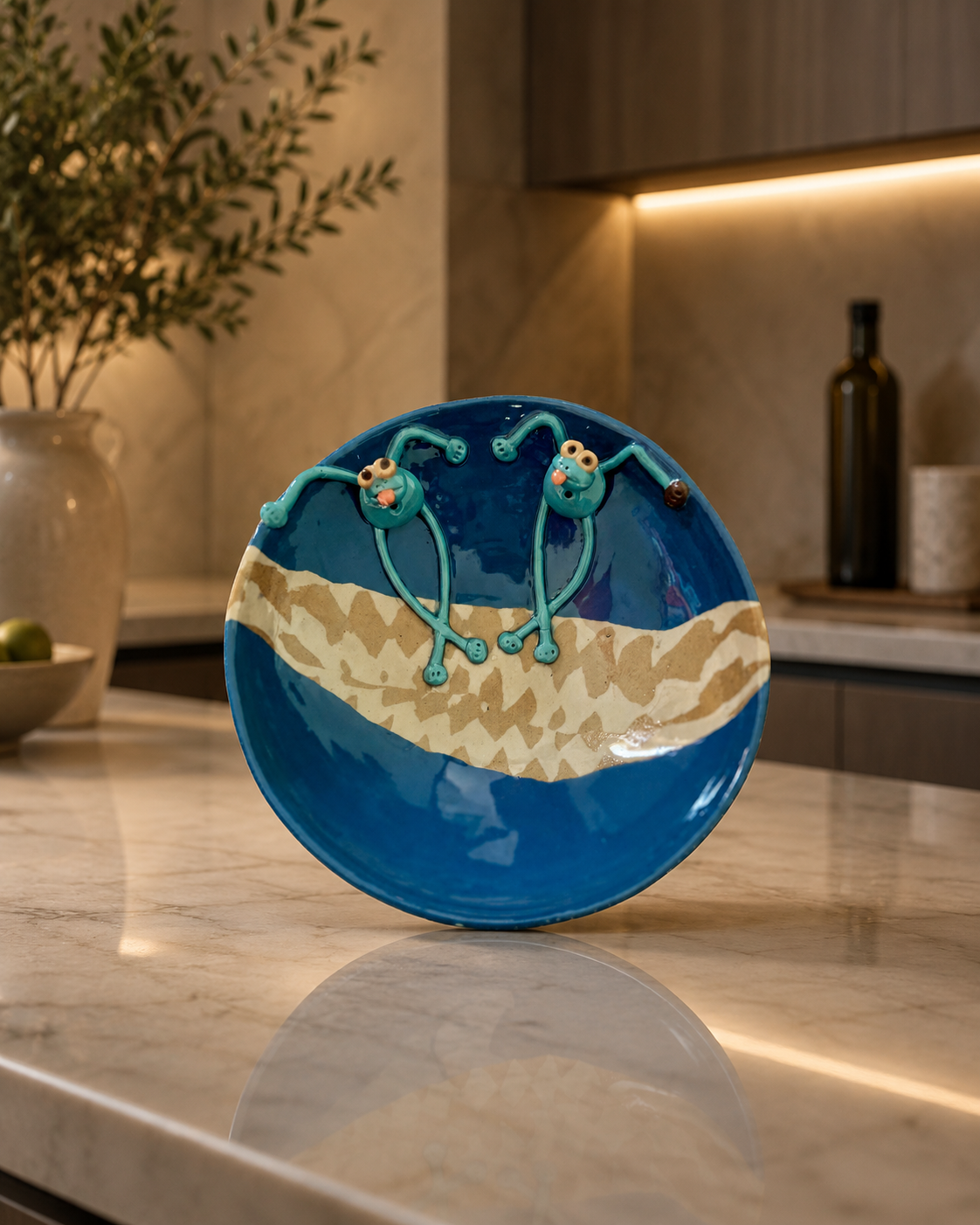 Turquoise Blue Handmade Ceramic Frog Bowl – Artistic Handcrafted Décor