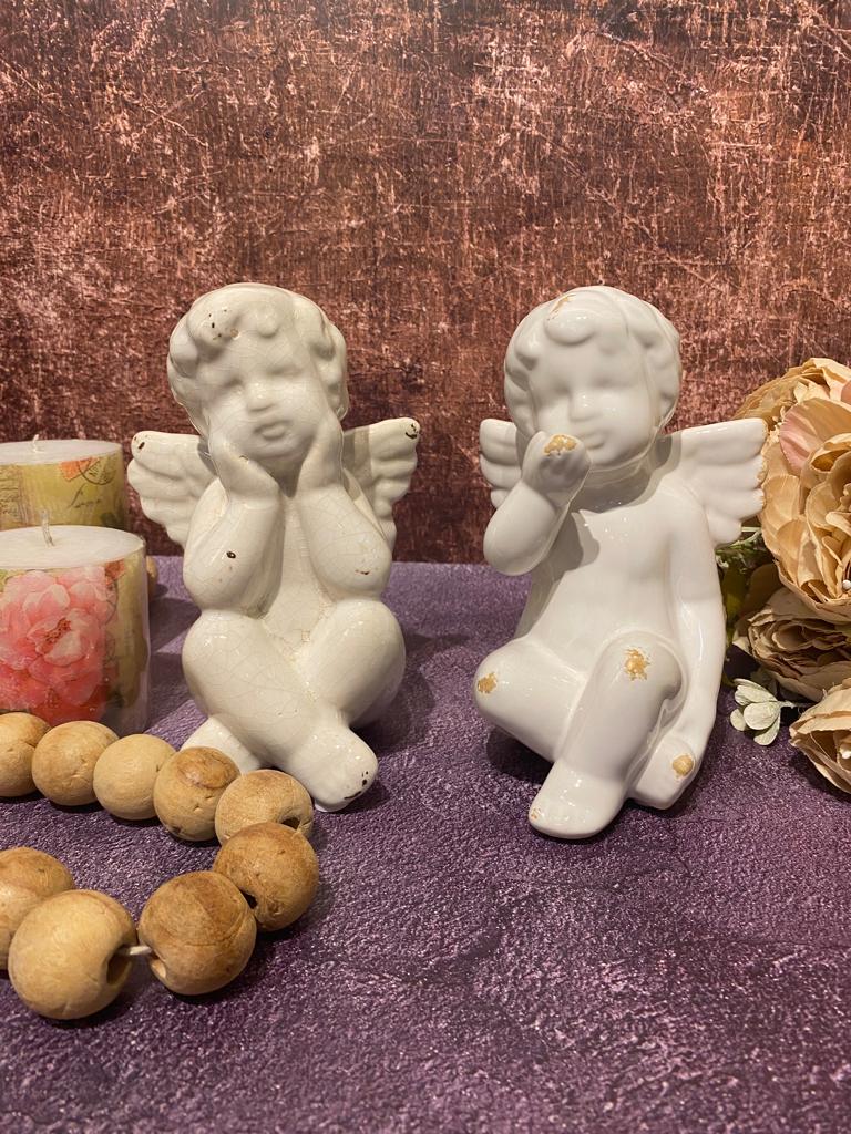 Thinking Ceramic Cupid Table Decor / Cherub - Home Decor Items