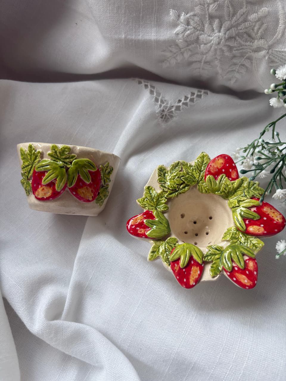 Handmade Ceramic Strawberry Tea Strainer