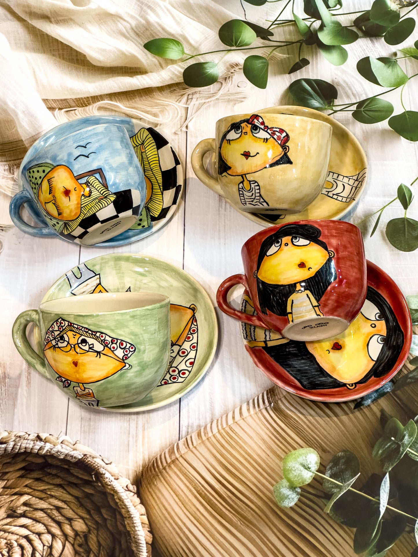 Beige ‘Daydreamer’ Hand-Painted Mug & Saucer – Navya Design