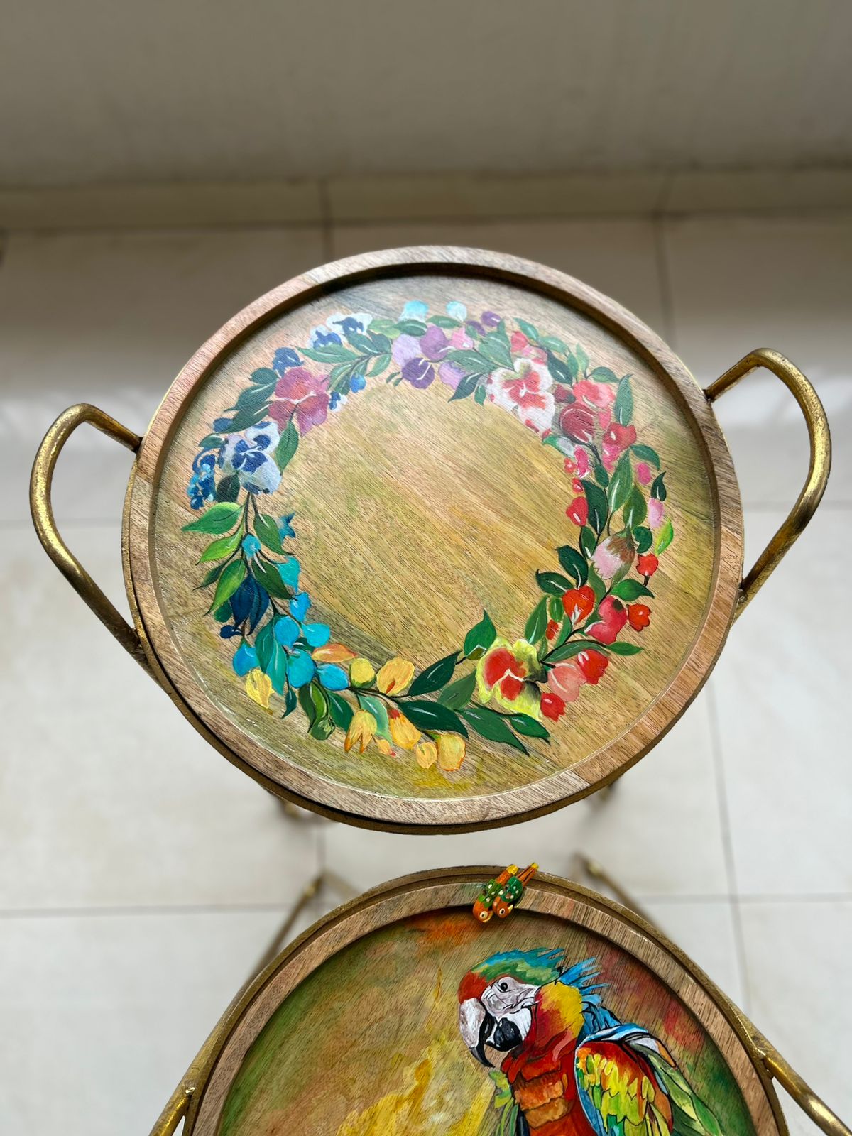 Handmade Hand-Painted Tray Table – Wooden Side Table for Bedside & Living Room