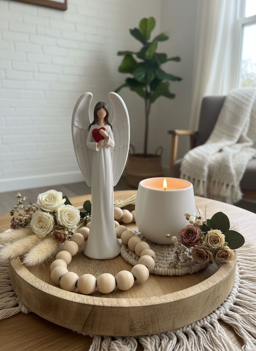 White Angel with Red Heart – Resin Decorative Showpiece – 6 Inch