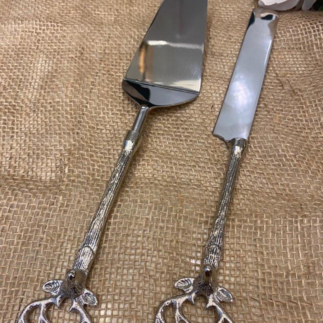 Silver Brass Cake Knife & Pastry Server Set