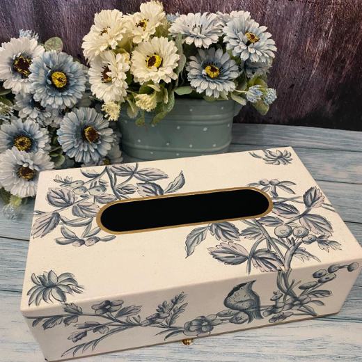 Gray Metal Tissue Box Floral Printed
