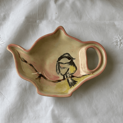 Hand painted and hand made ceramic pottery  Cookie plate / teabag rest