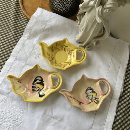 Hand painted and hand made ceramic pottery  Cookie plate / teabag rest