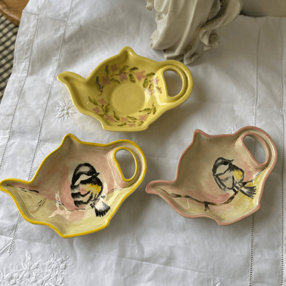Hand painted and hand made ceramic pottery  Cookie plate / teabag rest