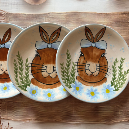 Hand Punted Bunny Snack Plates in Ceramic