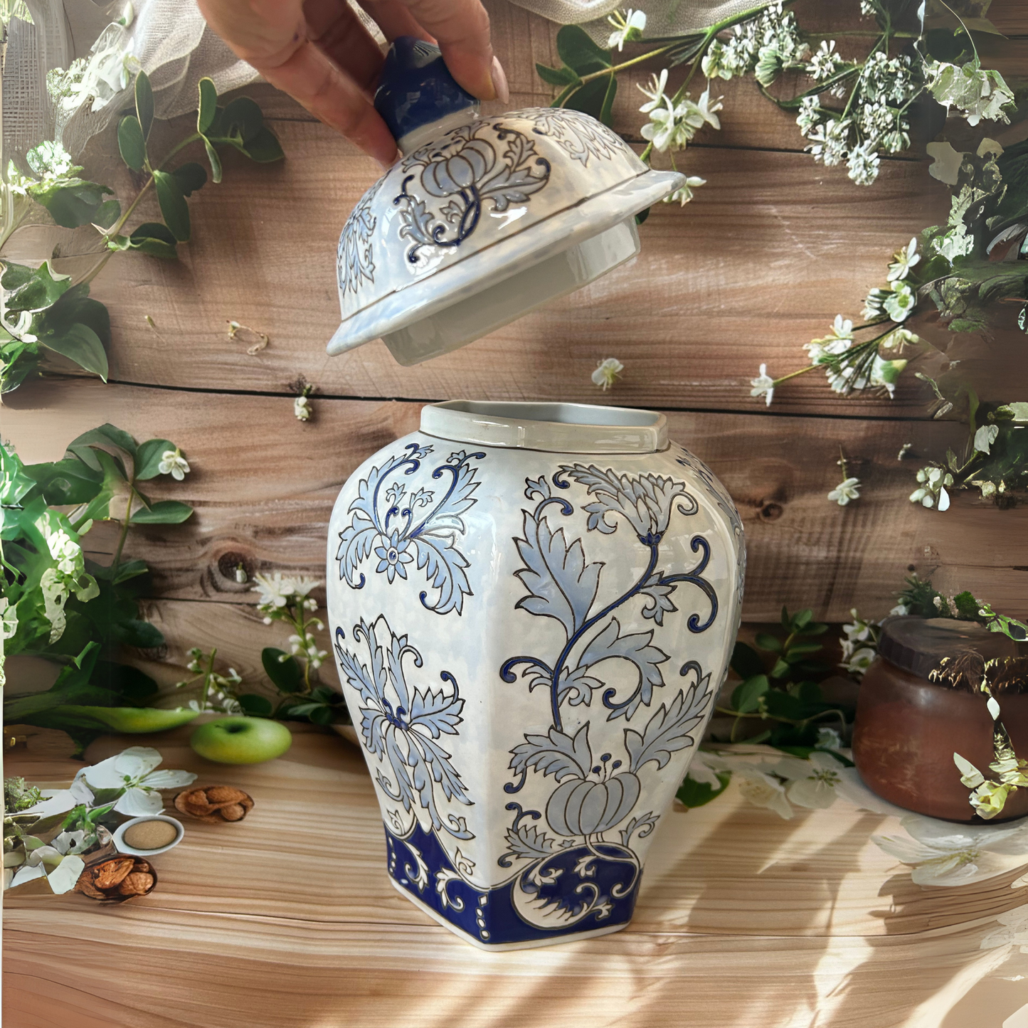 White & Blue Decorative Mason Jar