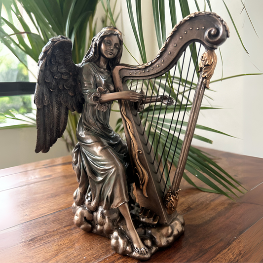 Bronze /resin dust decorative musical angel with harp