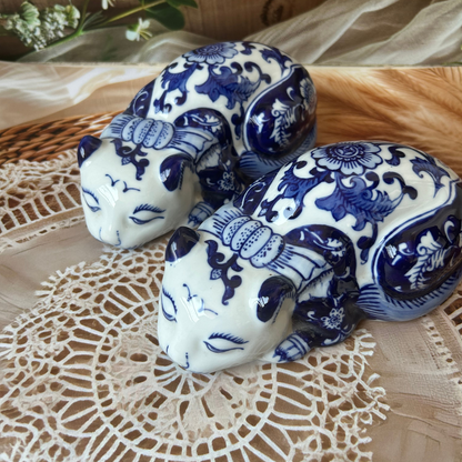 Blue Ceramic Decorative Cat - Set of Two