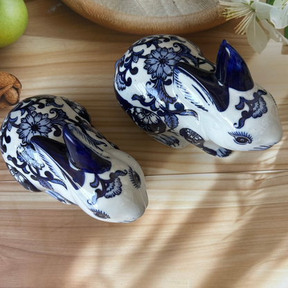 Blue Ceramic Decorative Rabbit - Set of Two