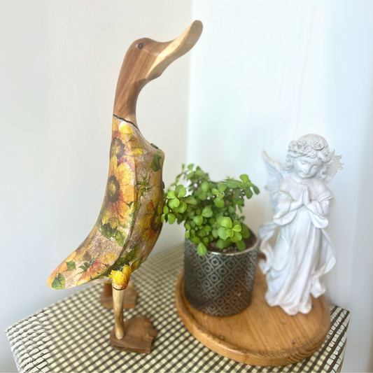 Hand carved and hand painted wooden decorative  duck yellow big