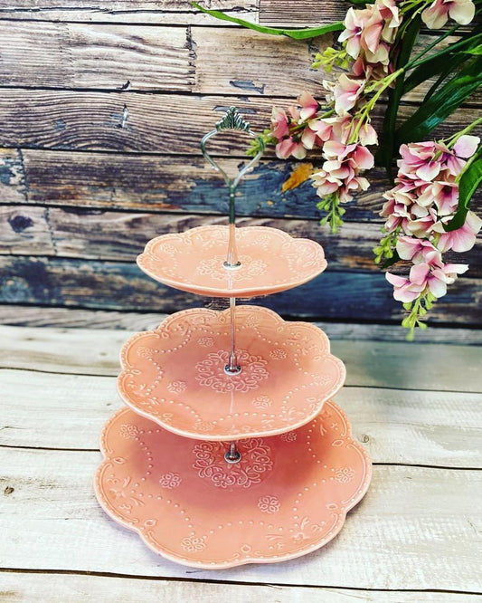 Pink 3 Tier Cake Stand Ceramic
