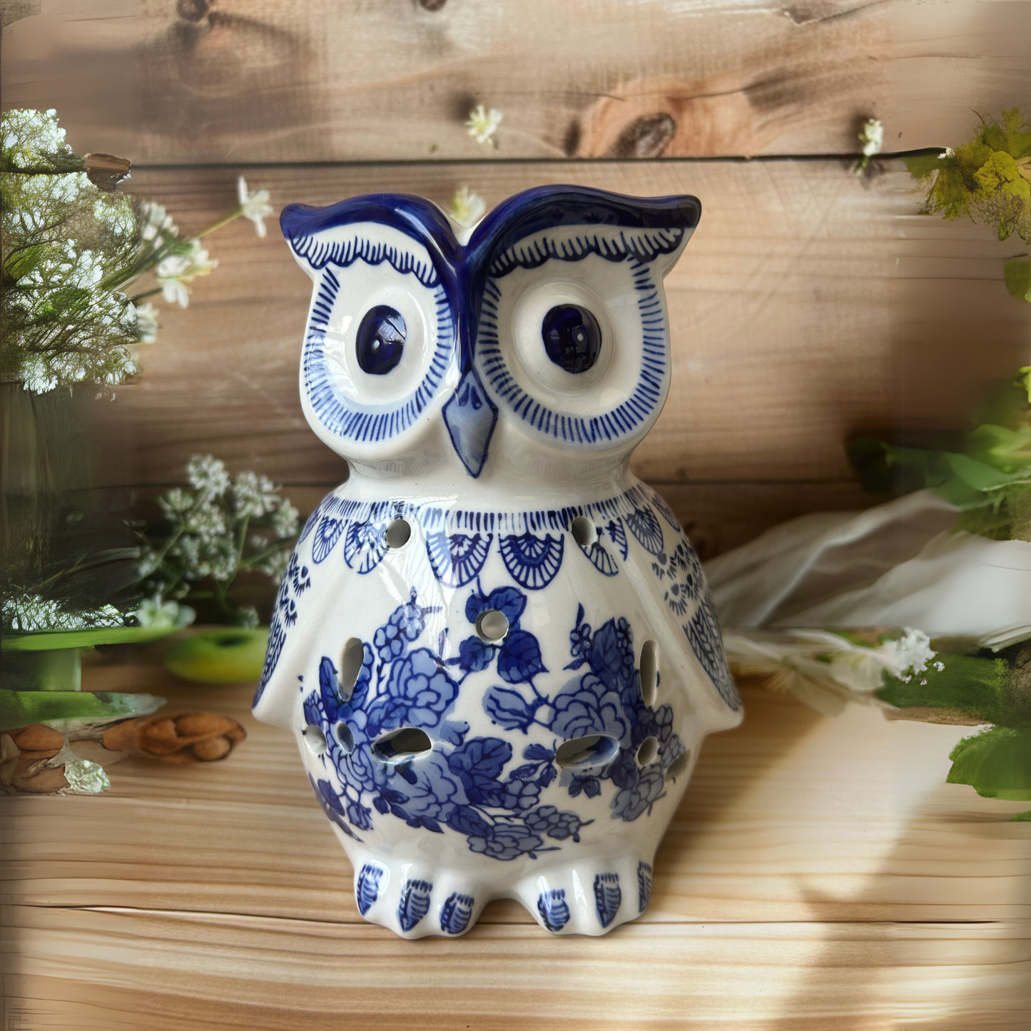 Blue Ceramic Owl Big