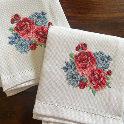 Petit Point Cross-Stitch Embroidery Hand Towel - 15/24 inches