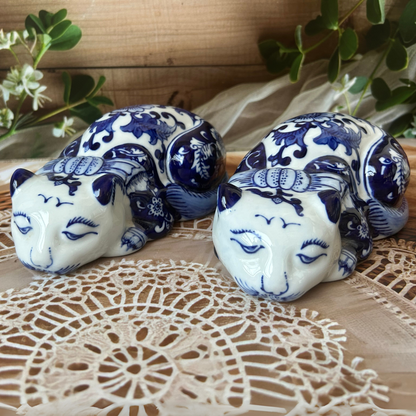 Blue Ceramic Decorative Cat - Set of Two