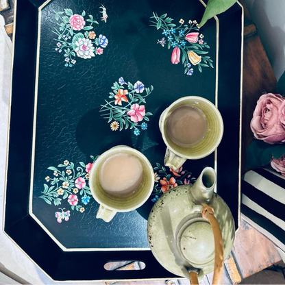 Metal Serving Tray Floral Printed