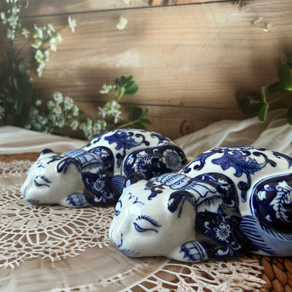 Blue Ceramic Decorative Cat - Set of Two