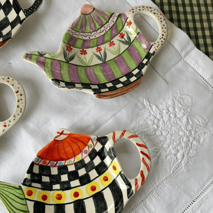 Hand painted and hand made ceramic pottery  Cookie plate / teabag rest