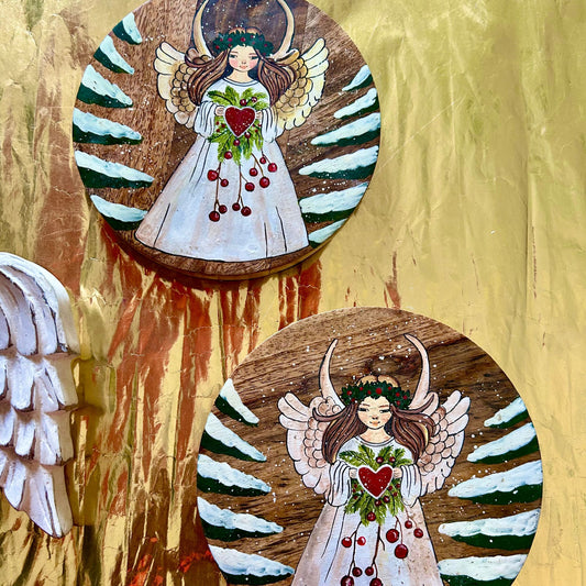 Hand made hand painted wooden 2 tier serving platter