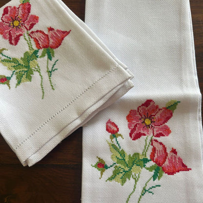 Petit Point Cross-Stitch Embroidery Hand Towel - 15/24 inches