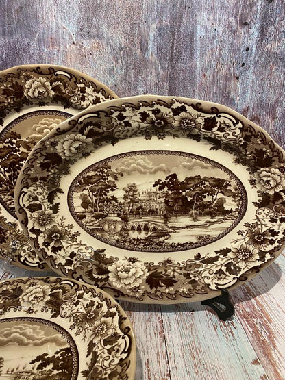 Brown Ceramic Oval Castle Painted Plate