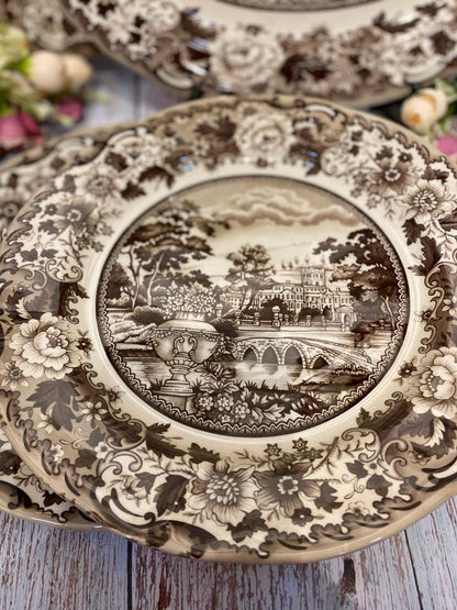 Brown Ceramic Round Big Platter Castle Plate