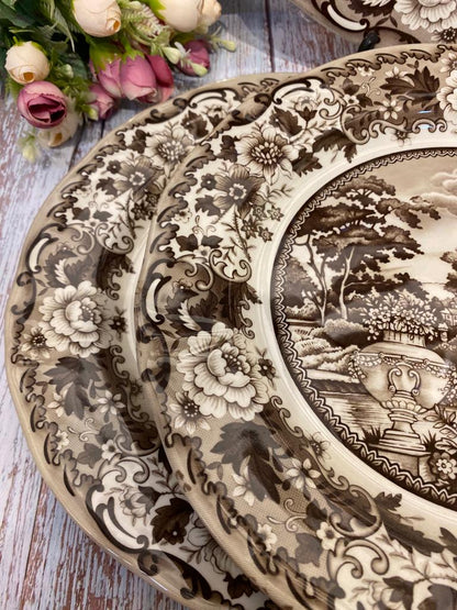 Brown Ceramic Round Big Platter Castle Plate