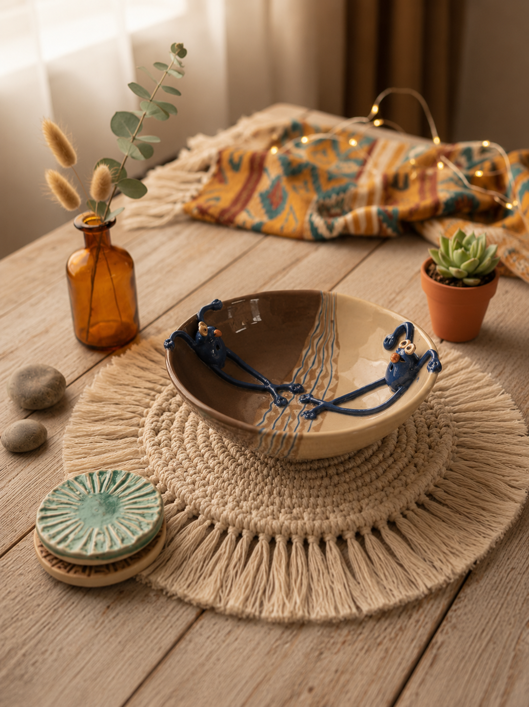 Blue Frogs Bowl – Handmade Ceramic Art Bowl