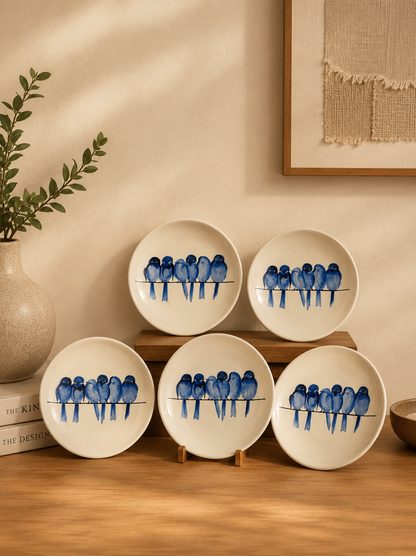 Blue Birds Hand-Painted Ceramic Plate – Handmade Wall & Table Décor