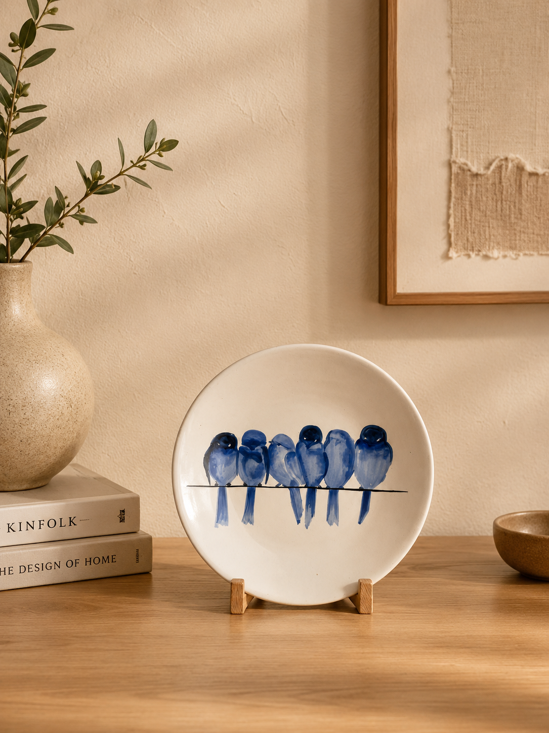 Blue Birds Hand-Painted Ceramic Plate – Handmade Wall & Table Décor