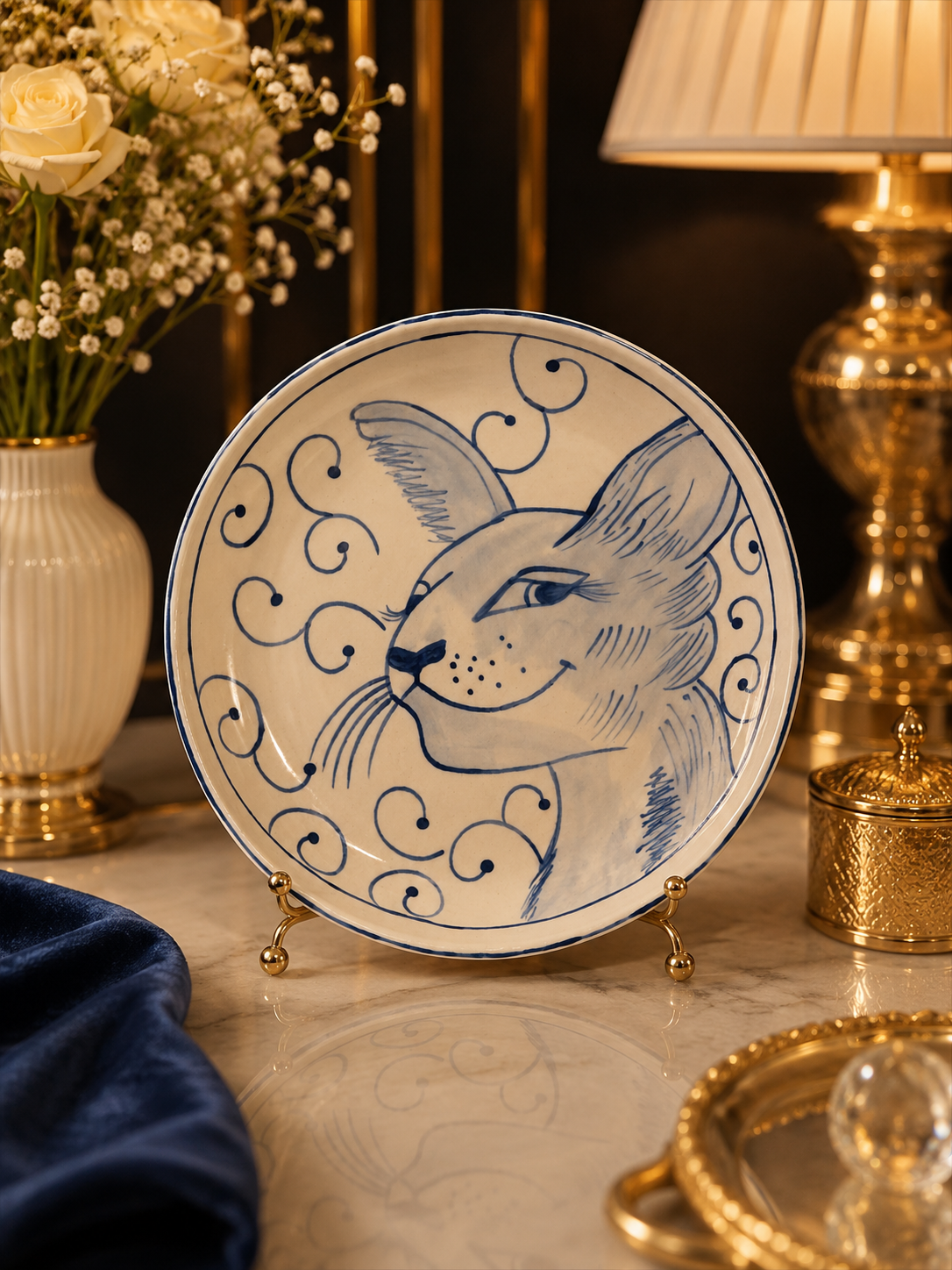Gentle Gaze Cat Handmade Ceramic Deep-Dish Snack Plate – Hand-Painted Artisan Pottery