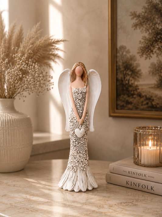 Angel with Embossed Dress – Elegant Dainty Decorative Figurine – 6 Inch