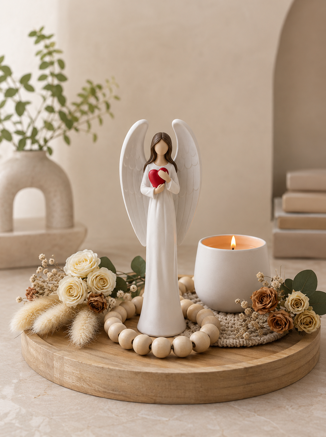 White Angel with Red Heart – Resin Decorative Showpiece – 6 Inch