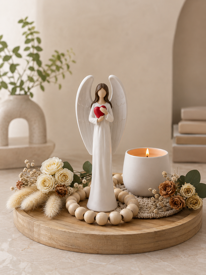 White Angel with Red Heart – Resin Decorative Showpiece – 6 Inch